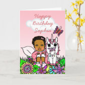 Wunderliches Volkskunst-feenhaftes Mädchen-alles Karte (Gelbe Blume)