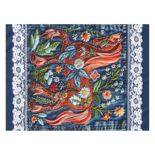 Wunderschön besticktes Pferd Tischdecke (Vorderseite (Horizontal))