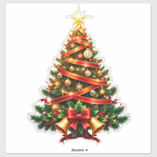 Wunderschön dekoriert Weihnachtsbaum Aufkleber (Blatt)