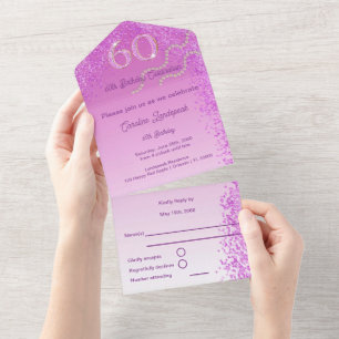 Wunderschön fallender rosa Glitter zum 60. Geburts All In One Einladung