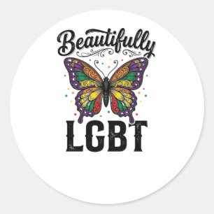 Wunderschön LGBT Schmetterling Vintage Pride-Shirt Runder Aufkleber