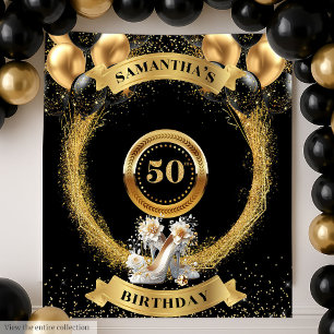 Wunderschöne 50. Geburtstagsgrinsen Gold Ballon He Wandteppich
