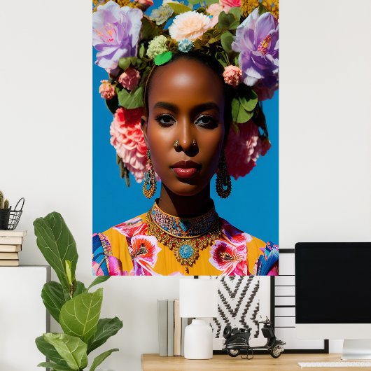 Wunderschöne Afrikanerin mit Blume Poster (Heimbüro)