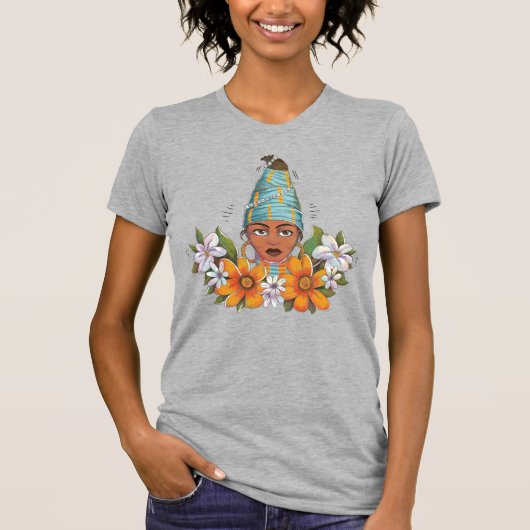 Wunderschöne afrikanische Frau mit Blume T-Shirt (Vorderseite)