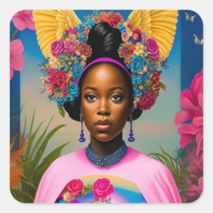Wunderschöne afrikanische Prinzessin mit Flügeln Quadratischer Aufkleber