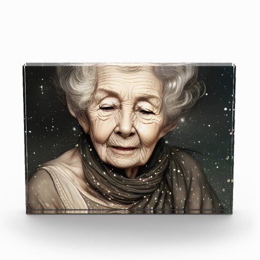 Wunderschöne alte Frau Digitale Kunst Fotoblock (Vorderseite)