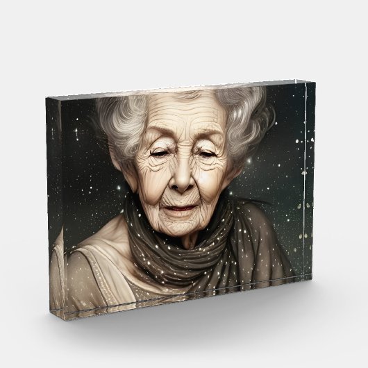 Wunderschöne alte Frau Digitale Kunst Fotoblock (Links)