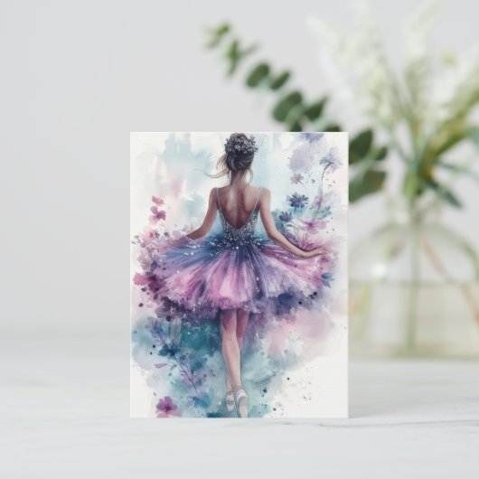 Wunderschöne Aquarell Ballerina im Tutu Postkarte (Stehend Vorderseite)