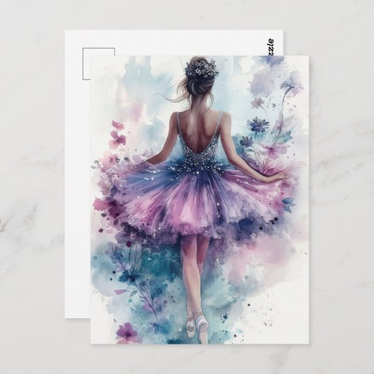 Wunderschöne Aquarell Ballerina im Tutu Postkarte (Vorne/Hinten)