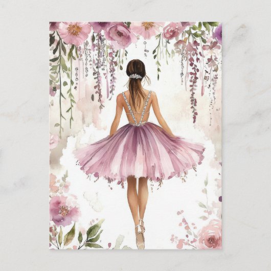 Wunderschöne Aquarell Ballerina im Tutu Postkarte (Vorderseite)
