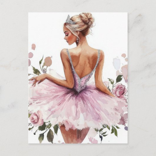 Wunderschöne Aquarell Ballerina im Tutu Postkarte (Vorderseite)