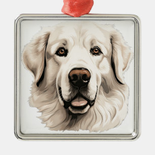 WUNDERSCHÖNE AQUARELL WEISSE GREAT PYRENEES HUND ORNAMENT AUS METALL