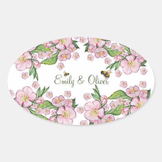 Wunderschöne Aquarellbäume Blume und е е Ovaler Aufkleber (Vorderseite)