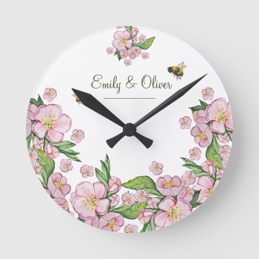 Wunderschöne Aquarellbäume Blume und е е Runde Wanduhr (Vorderseite)