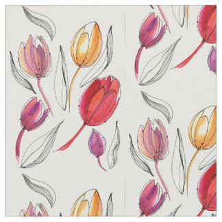 Wunderschöne Aquarelltulips auf weißem Hintergrund Stoff