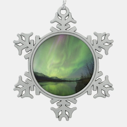 Wunderschöne Aurora Schneeflocken Zinn-Ornament (Vorderseite)