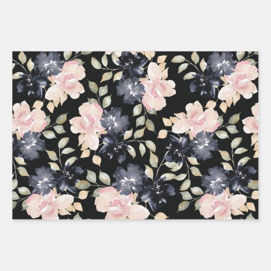 wunderschöne, bemalte Aquarellfarben-Blume Geschenkpapier Set (Vorderseite 2)