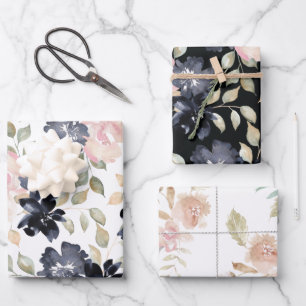 wunderschöne, bemalte Aquarellfarben-Blume Geschenkpapier Set