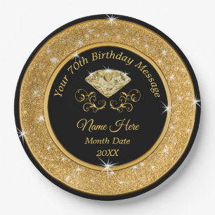 Wunderschöne Black and Gold 70th Birthday Paper T Pappteller