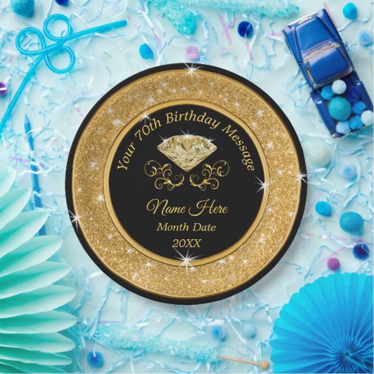 Wunderschöne Black and Gold 70th Birthday Paper Te Pappteller (Party)