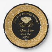 Wunderschöne Black and Gold 70th Birthday Paper Te Pappteller (Vorderseite)