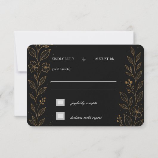 Wunderschöne Black and Gold Wedding RSVP Card (Vorderseite)