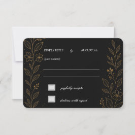 Wunderschöne Black and Gold Wedding RSVP Card
