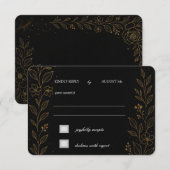 Wunderschöne Black and Gold Wedding RSVP Card Karte (Vorne/Hinten)