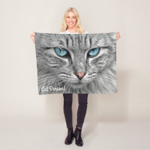 Wunderschöne Blaue Augen Graue und Weiße Katze Fleecedecke