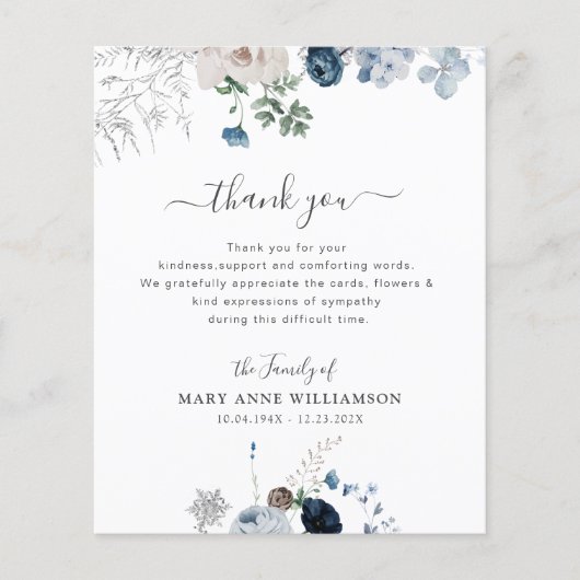 wunderschöne blaue Blumen Beerdigung Dankeschön (Vorderseite)