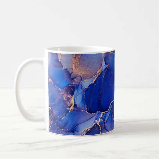 Wunderschöne blaue Gold Abstrakte Kunst Kaffeetasse (Links)