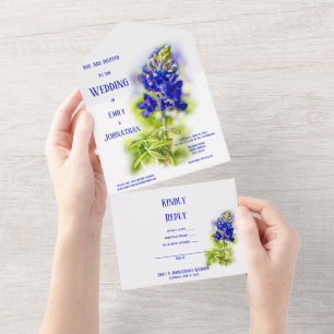 Wunderschöne Blaue Lupinen-Blumen, Moderne Hochzei All In One Einladung