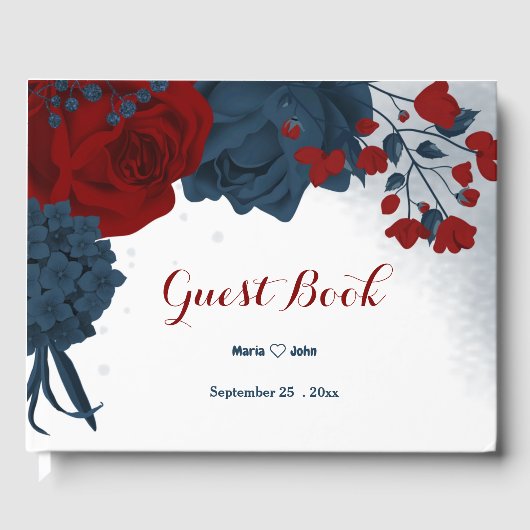 wunderschöne blaue und rote Blume Gästebuch (Vorderseite)