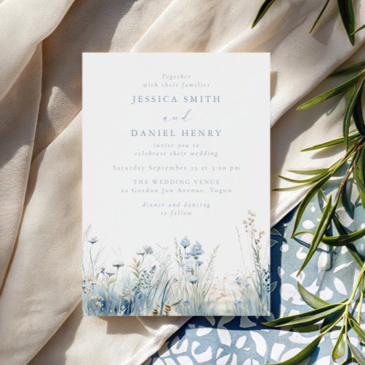 Wunderschöne blaue Wildblumenwiese Hochzeit Einladung