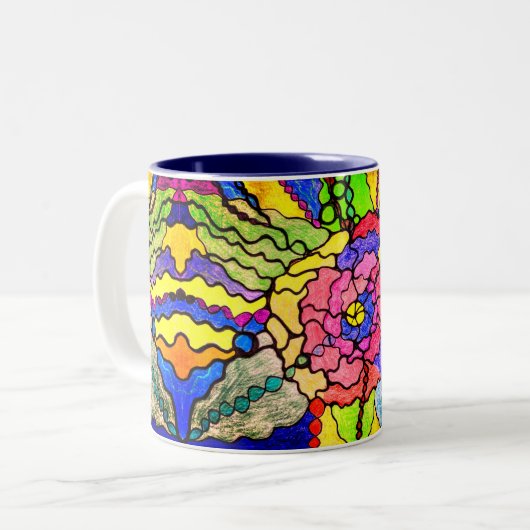 Wunderschöne Blume Abstrakt Moderne Kunst Zweifarbige Tasse (Vorderseite Links)