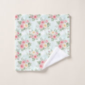 Wunderschöne Blumen in Pastellfarben auf Hellblau Badhandtuch Set (Waschlappen)