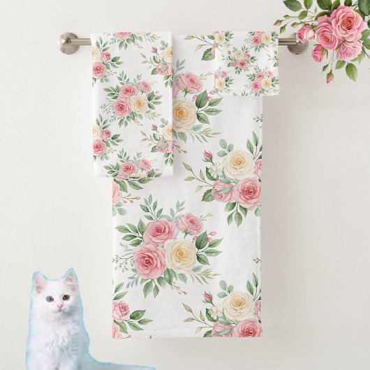 Wunderschöne Blumen in Pastellfarben auf Weiß Badhandtuch Set