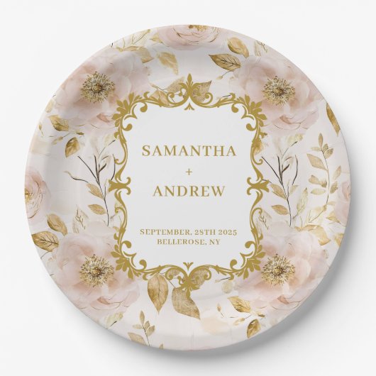 Wunderschöne Blush Gold Hochzeitspapier-Teller Pappteller (Vorderseite)