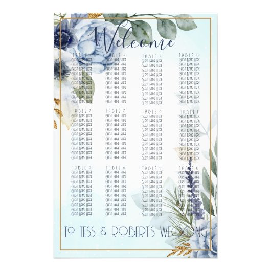 Wunderschöne Blüten mit Gold Seating Chart Fotodruck (Vorne)