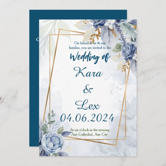 Wunderschöne Blüten mit goldenem Akzent Einladung (Vorne/Hinten)