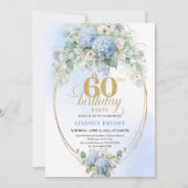 Wunderschöne Boho-Staubblaue Blumen-Goldene 60. Ge Einladung (Vorderseite)