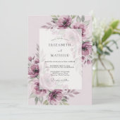 Wunderschöne Botanische Mauve-Hochzeit Einladung (Stehend Vorderseite)