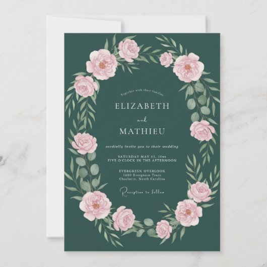 Wunderschöne botanische Waldgrüne Hochzeit Einladung (Vorderseite)