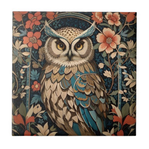 Wunderschöne braune Eule William Morris inspiriert Fliese