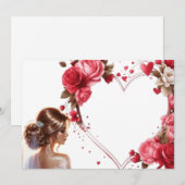 Wunderschöne Braut mit rosa Rosen Herz Einladung (Vorne/Hinten)