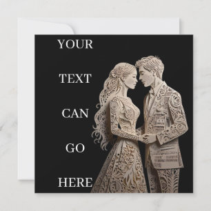 Wunderschöne Braut und Bräutigam stehen am Meer Einladung