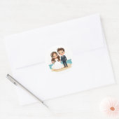 Wunderschöne Chibi Bridge and Groom - Beach Scene Runder Aufkleber (Umschlag)