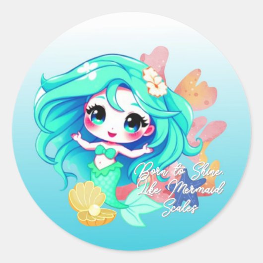 Wunderschöne Chibi Mermaid mit glänzenden Schuhen Runder Aufkleber (Vorderseite)