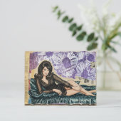Wunderschöne Dame von 1969 lila Blumen Collage Postkarte (Stehend Vorderseite)