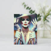 Wunderschöne Drag Queen in farbenfrohen Streifen Postkarte (Stehend Vorderseite)